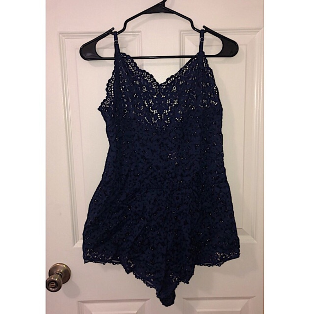 Navy Lace Tank Romper